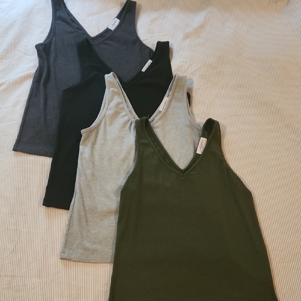 Bundle Of Carly Jean Los Angeles V-Neck Tank Tops - Charcoal, Black, Gray, Olive